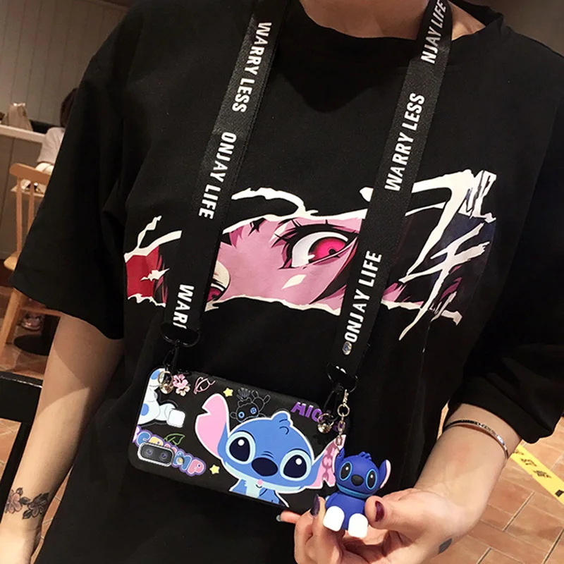 

SAM S10 Cute 3D Stitch phone Case For Samsung S10E/ S10 plus /S9 plus /S9 /S8 /S7 /Note 9/8 Cartoon back Cover +stander +strap