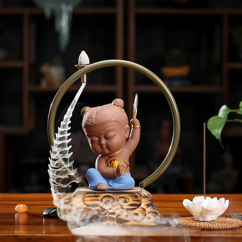 

Creative Purple Clay Statue Boutique Zisha Incense Burner Stick Backflow Incense Lotus Home Decor Craft Accessories Tea Pet Gift