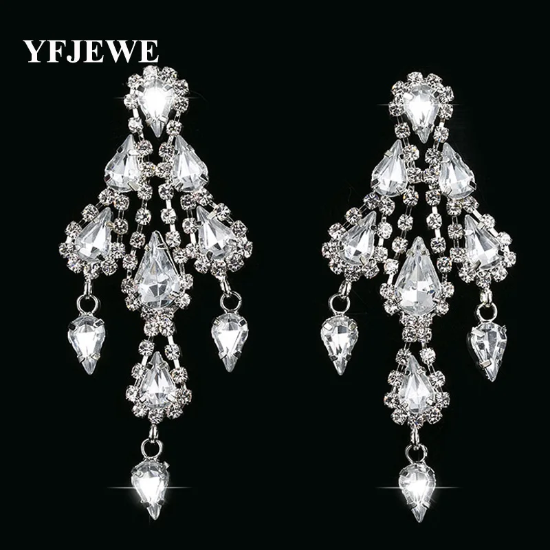 

YFJEWE Vintage Crystal Drop Earrings For Women Bohemian Silver Plated Fashion Jewelry Long Drop Dangle Earring Water Drop # E337