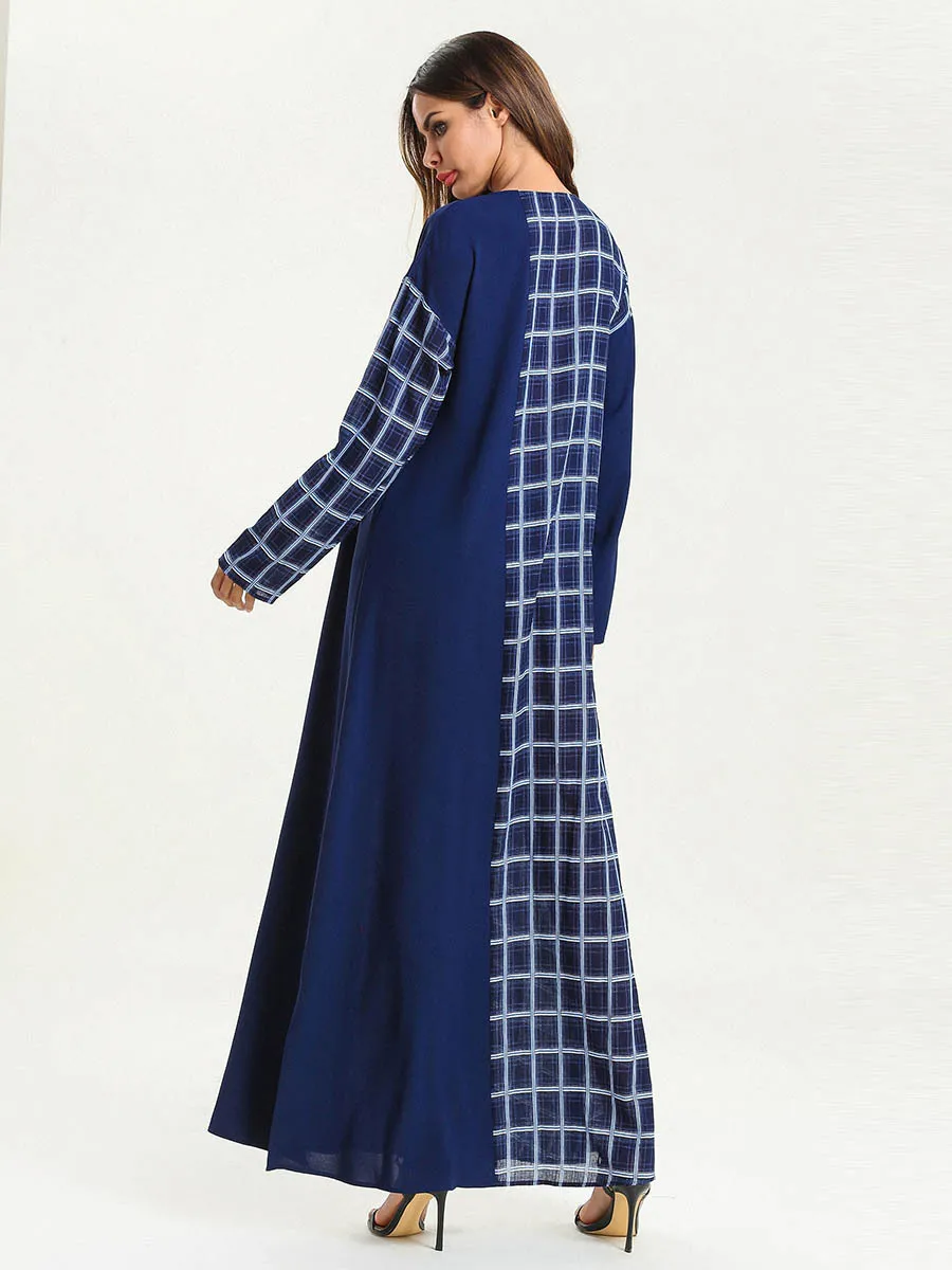 Повседневное мусульманские печати плед макси платье свободные Абаи кимоно длинные халаты Jubah Рамадан турецкий Ближнем Востоке Исламская