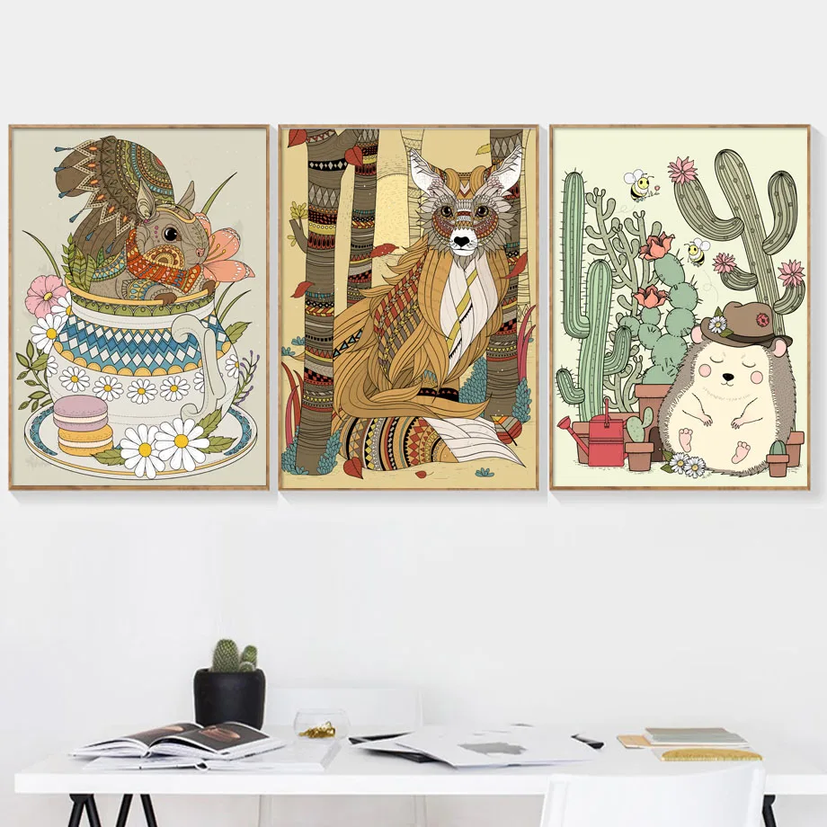 Абстрактная Картина на холсте с изображением лисы ламы, попугая, слона тукан, скандинавские плакаты и принты, настенные картины для декора гостиной