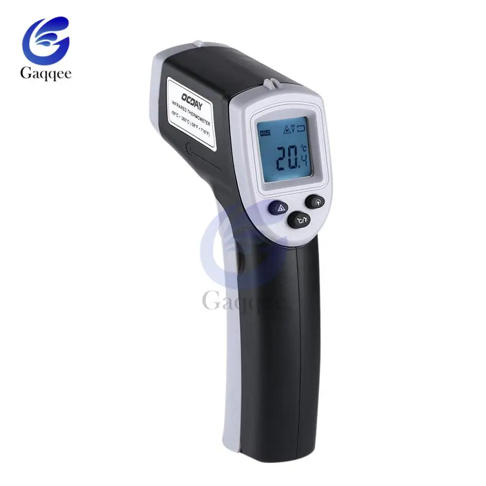 Lcd цифровой GM320 Инфракрасный термометр бесконтактный пирометр ИК лазерный точечный пистолет с подсветкой-50~ 380 градусов для промышленного использования - Цвет: Черный