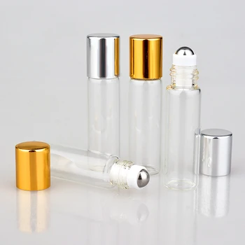 

10Pieces 5ML Glass Refillable Perfume Bottle With Steel Roll On&Empty Portable Essential Oils Case With Aluminum Cap