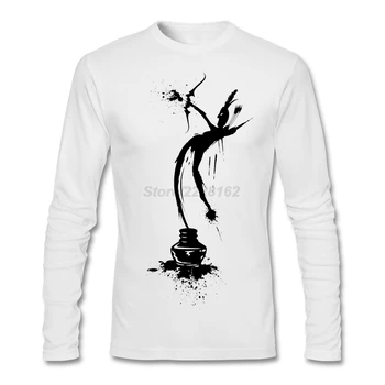 

Luxury men Ink Warrior T Shirt Kawaii Creation Tee Ink Painting t shirts Screw Neck Long sleeved Blusa For Adult