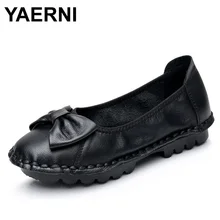 YAERNI/Модная женская обувь из натуральной кожи Удобная мягкая повседневная обувь из коровьей кожи на плоской подошве с круглым носком и бантом