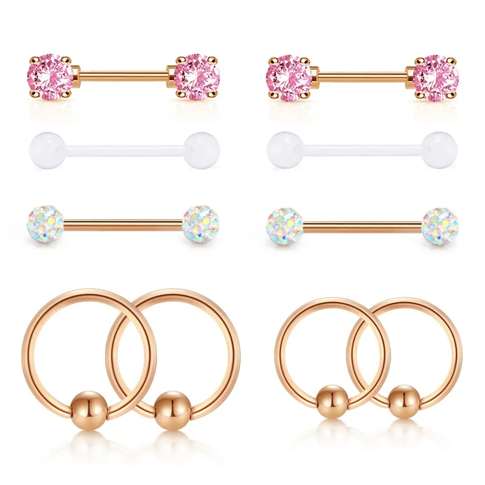 

JFORYOU Nipple Rings Elegant CZ Stone Nipple Barbell Piercing 316L Stainless Steel 14G Nipple Bar Ball Closure Ring Body Piercin