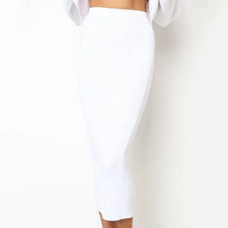 Осенняя трикотажная облегающая длинная юбка, сексуальные черные белые облегающие Женские макси юбки с высокой талией, элегантные вечерние юбки-карандаш - Цвет: White
