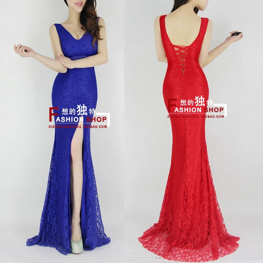 V Neck Racerback Evening Dress Long Design Mermaid Prom Dress Bandage Dress Robe De Soiree Vestido