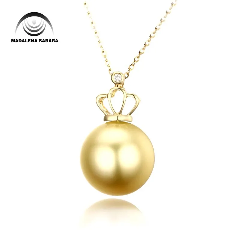 

MADALENA SARARA 12mm AAA Saltwater Pearl Necklace Southsea Gold Pearl Bead Choker Necklace Natural Color With Pure 18k gold