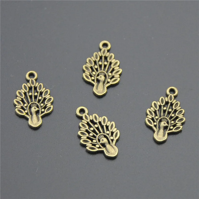 10PCS Bronze Filigree Peacock Wraps Charms Pendants Jewelry Making DIY
