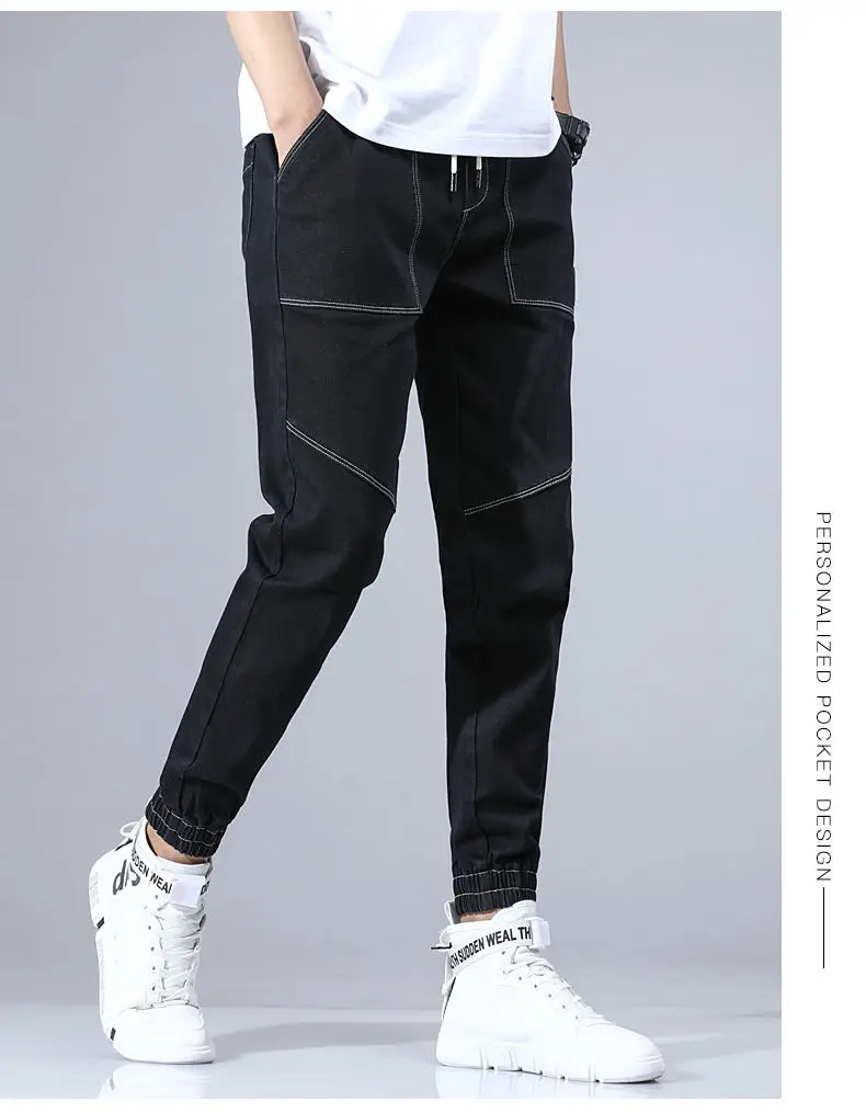 Haren Jeans Men Pants Quality Cotton Cargo Pants Male Jeans Youth Elastic Patchwork Stretch Trousers Korean Brand Fashion Jeans 08