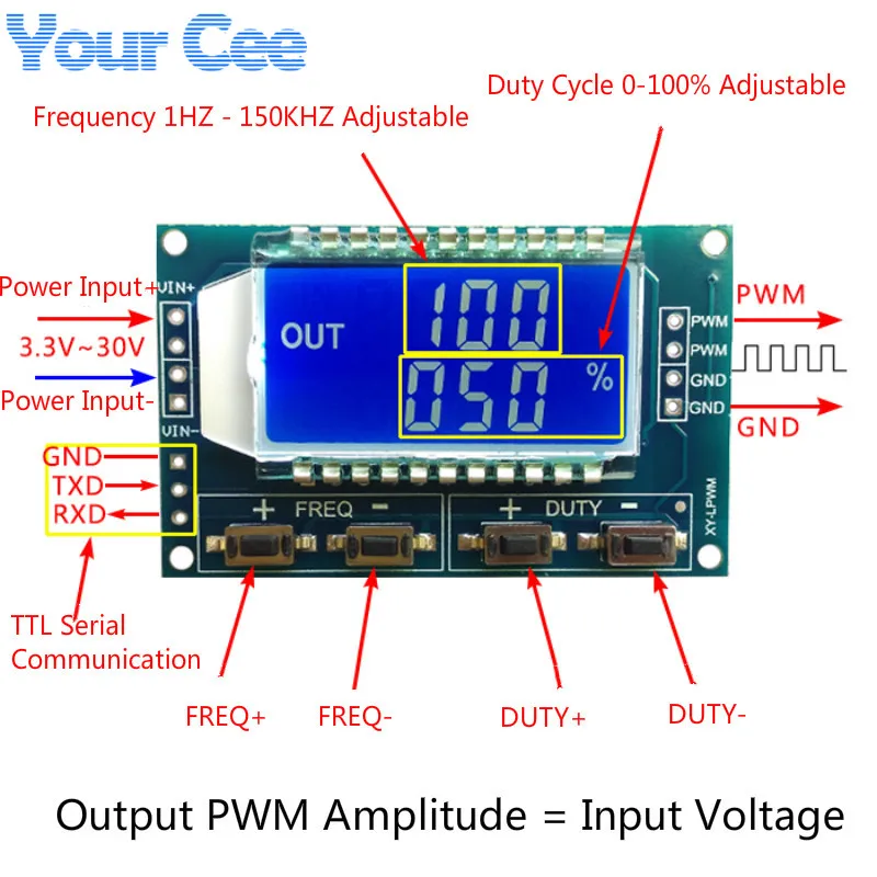 1Hz-150 кГц Отношение сигнал/генератор PWM модуль GSM Частота импульсов Функция рабочий цикл регулируемый модуль ttl ЖК-дисплей Дисплей 3,3 V-30 V