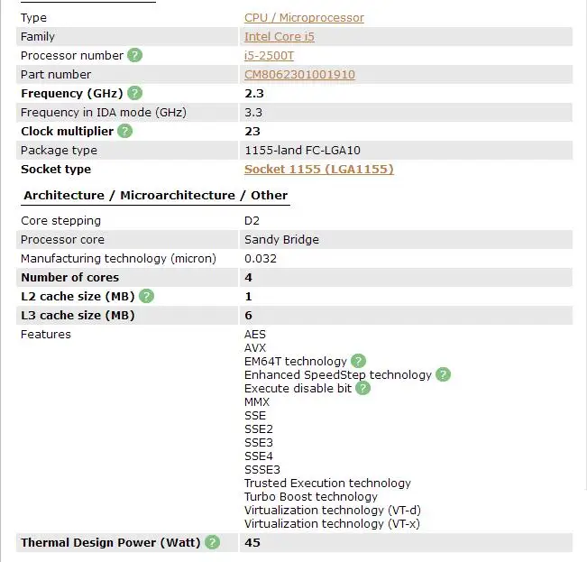 Процессор Intel Core i5-2500T i5 2500T(6 Мб кэш-памяти, 2,3 ГГц) LGA1155 45 Вт настольный компьютер