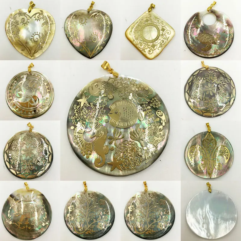 

Free Shipping Women Fashion Jewelry Beautiful Mother of pearl Shell Heart Rhombus Round Pendant Bead WFH587