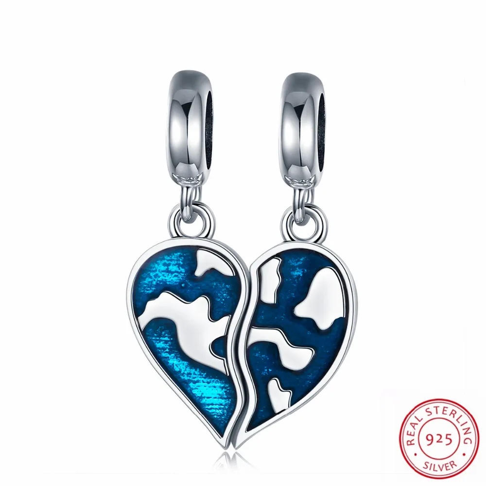 

925 Sterling Silver The View of the Earth Charms Fit Bracelet & Necklace Heart DIY Christmas Jewelry Making for Couples/Lovers