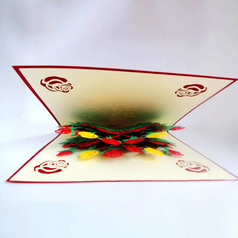  1pcs 3D stereoscopic Rose Flower Greeting card Valentine's Day Wedding Invitation Cards Romantic Gi - 33024185066