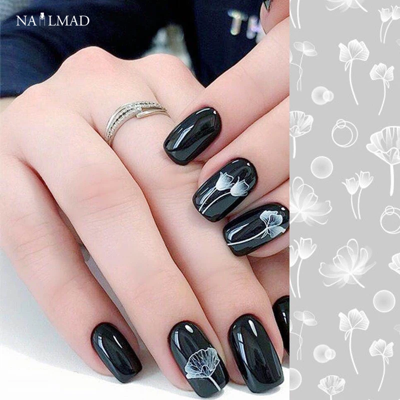 1 лист NailMAD Lotus стикер для ногтей белый прозрачный цветок стикеры 3D на ногти Nail Art переводные наклейки на ногти