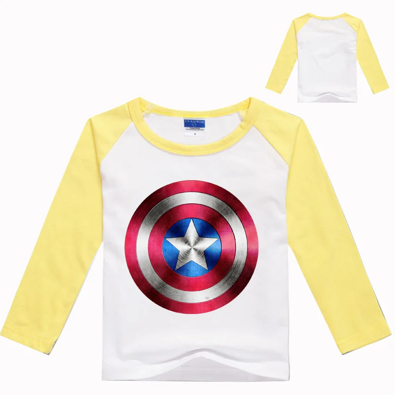 Для мальчиков футболка с длинными рукавами Мода мультфильм с капюшоном Капитан Америка принт детская одежда из хлопка для маленьких девочек футболки детский свитер - Цвет: color at picture