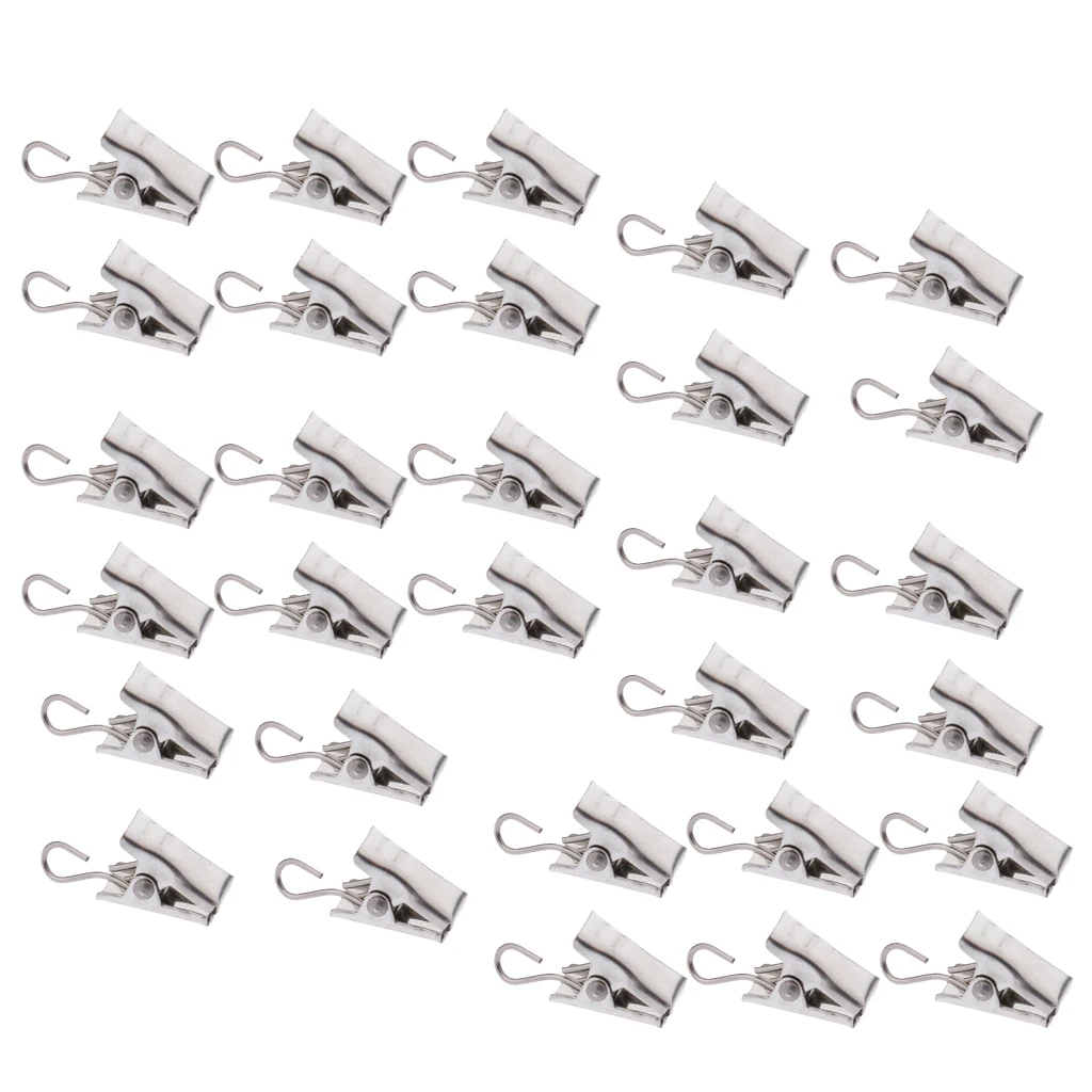 MagiDeal 30-Pcs Curtain Glider Window Treatment, Curtain Clips Hook Hanger, Clothes Line Peg 30mm Silver