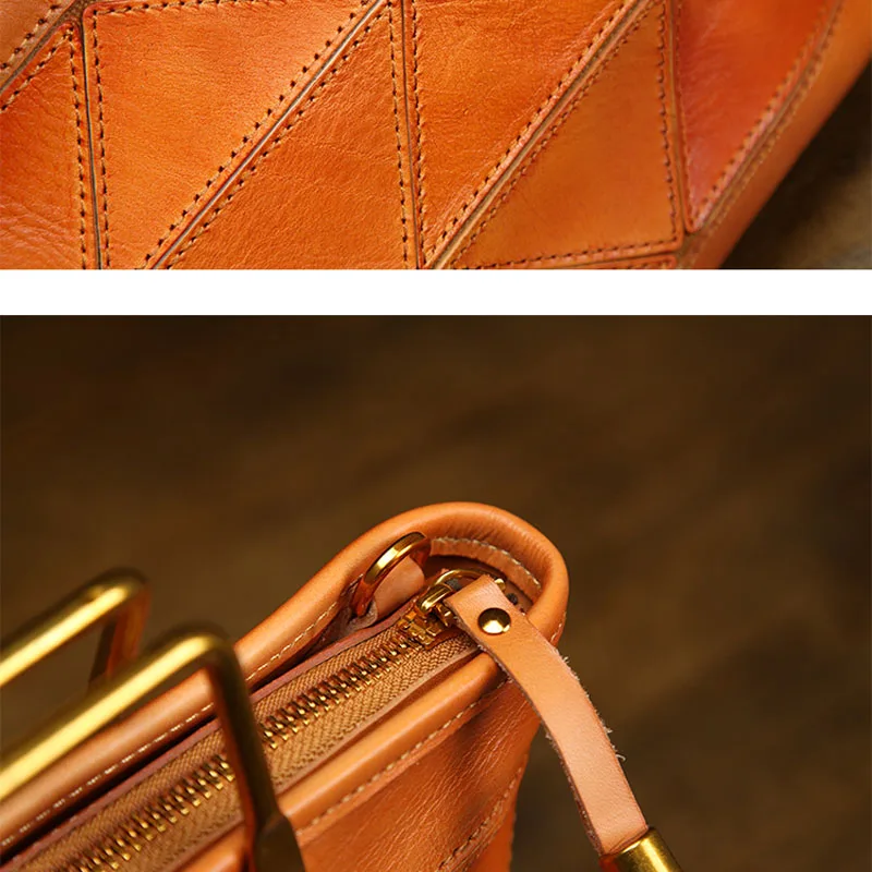 AETOO Vintage literary original handmade leather handbag geometric stitching small tote bag casual leather dumpling bag handbag