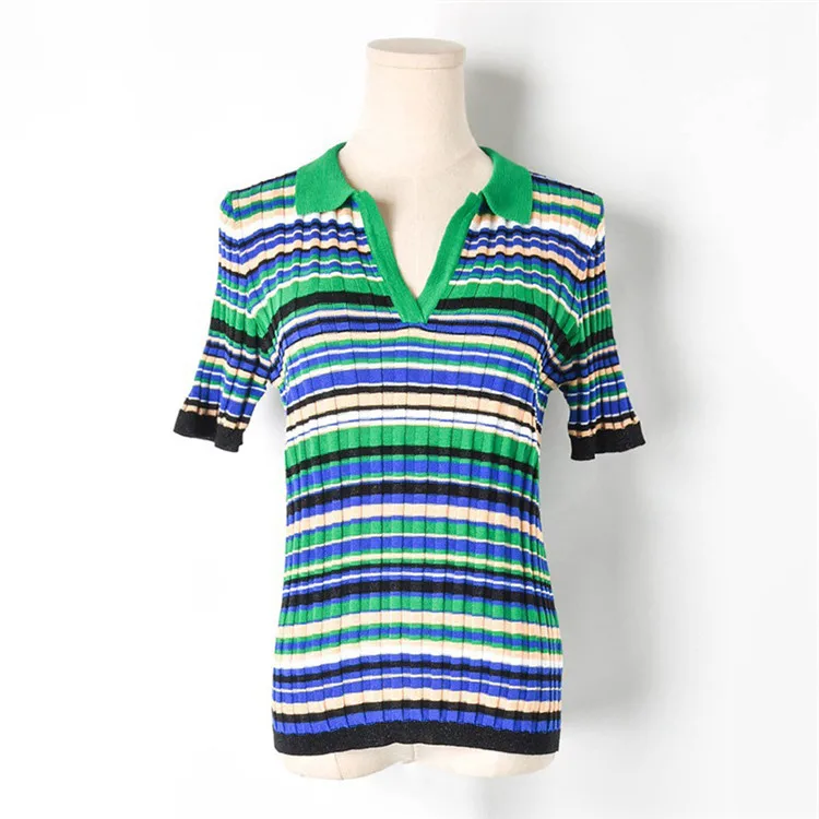 striped Летние трикотажные топы, футболка для женщин с коротким рукавом, полосатая футболка, дизайнерская подиумная Футболка Harajuku, пуловер, футболка Femme - Цвет: striped