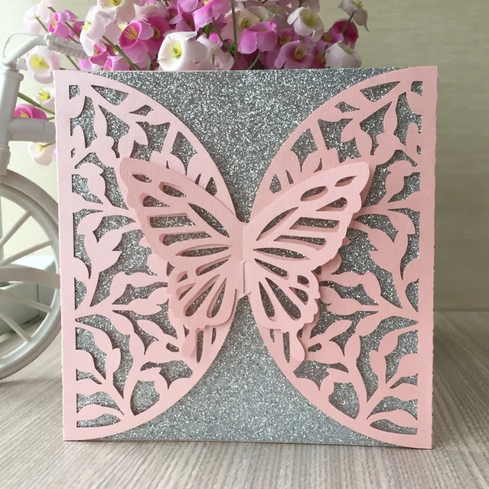 50 шт/лот персонализированные 3D бабочки шаблон приглашение на свадьбу День рождения карты банкет аксессуары для вечеринки подарок карта