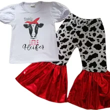 Г. Лидер продаж, детская одежда с принтом moody, коровы, животных комплект для девочек, модный стиль