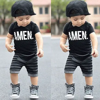 2 предмета; футболка для маленьких мальчиков; топ+ штаны в полоску; брюки; комплект одежды для детей
