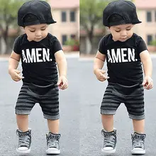 2 предмета; футболка для маленьких мальчиков; топ+ штаны в полоску; брюки; комплект одежды для детей