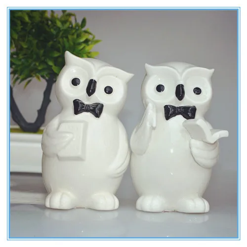 Handmade White Ceramic Owl Decor Porcelain Figurine With Book In Handmade White Ceramic Owl Decor Porcelain Figurine With Book In Hand Handsome Statue Home
