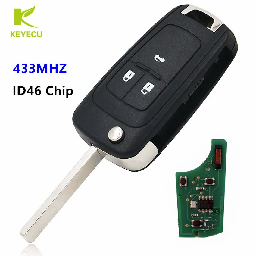 KEYECU Replacement NEW Flip Folding Remote Key Fob 3 Button 433MHZ ID46