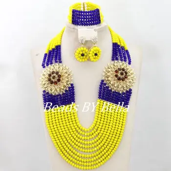 

New Arrival Fashion Wedding Beads Jewelry Set Royal Blue Yellow Crystal Beads African Jewelry Set New Hot Free Shipping ABY461
