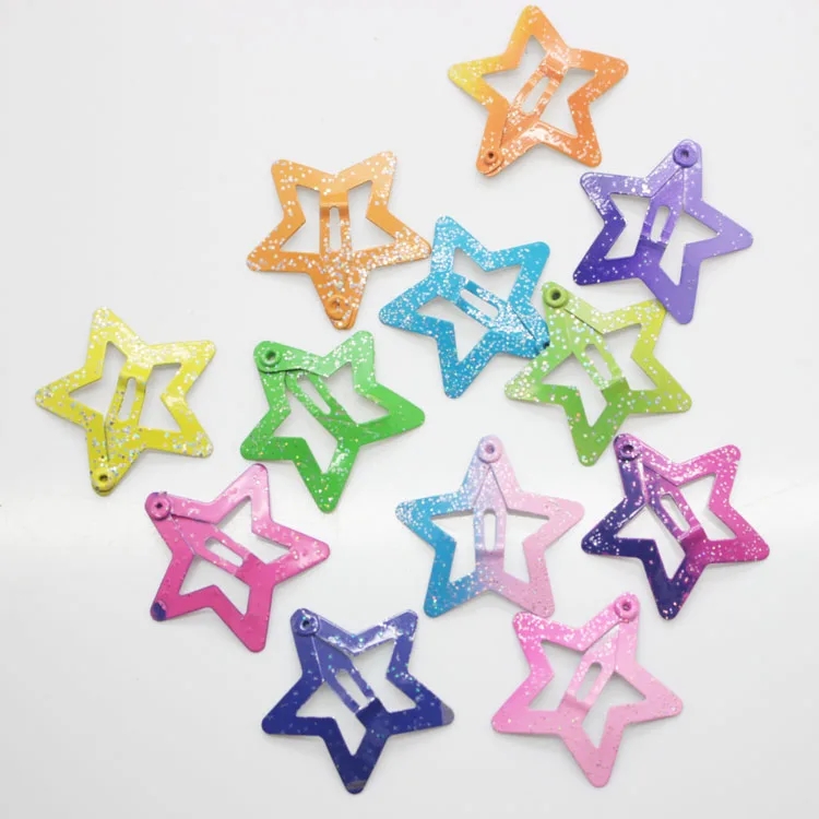 12 Pcs/set star shape hair snap clips 3 cm glitter pentagram metal hair