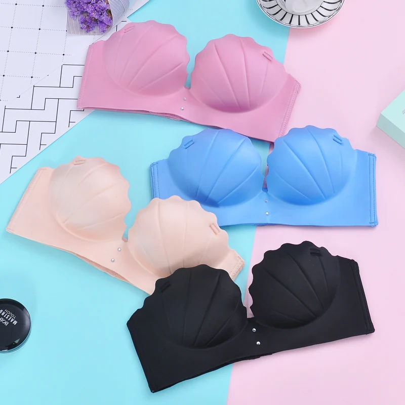 

4 colors seamless shell hand push-up bra and panty set deep-v neck sexy young girls lingerie suits thicken cup underwear sets