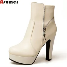 ASUMER/Новое поступление; женские ботинки; модные женские ботинки; Простые однотонные осенне-зимние ботильоны на молнии и платформе