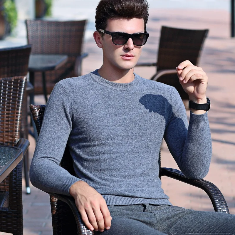 Spring And Autumn Men's 100% Wool Sweater Male Long sleeved Casual Sweater-in Pullovers from Men 