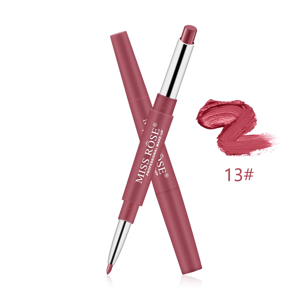 MISS ROSE 1Pc 2 In 1 Double-Headed Matte Lipstick Lip Liner Pencil Waterproof Long Lasting 30 Colors Matte Lip Tube Makeup TSLM2