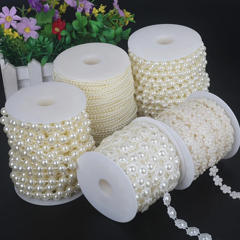 

3mm-15mm Ivory Imitation Pearl Beads Chain Garland Flowers Acrylic Beads For Wedding Decoration DIY Cloth Garment Accessories