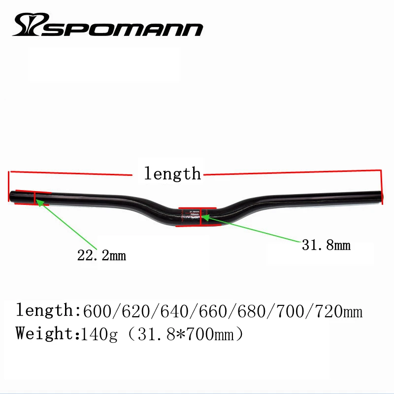 Spomann UD черный велосипед в форме Ласточки руль MTB дорожный велосипед Руль T Rise бар Запчасти для велосипедов 31,8*600-720 мм