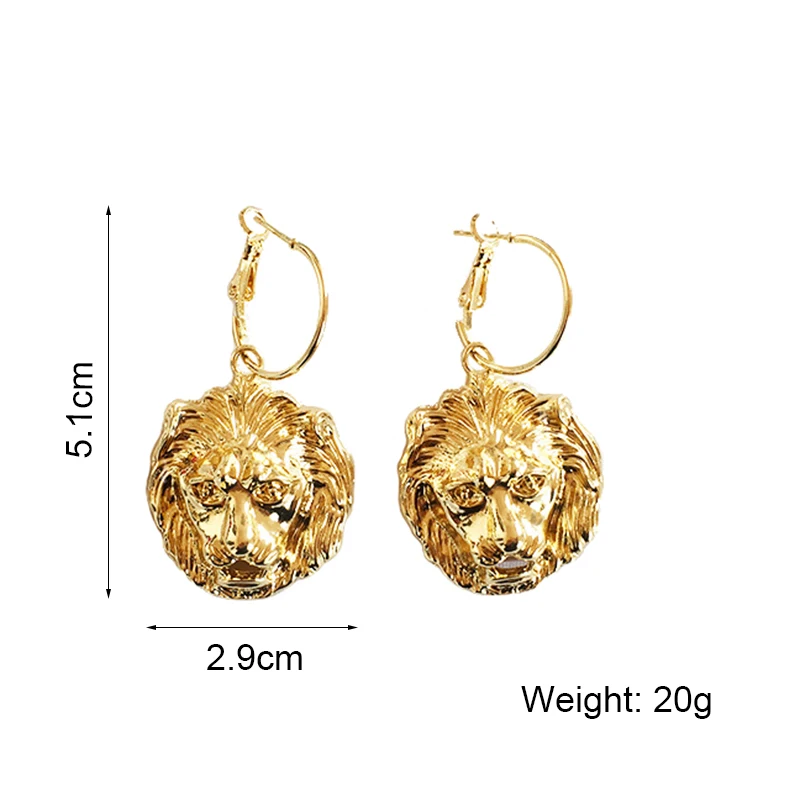Винтажные золотые висячие серьги в стиле барокко с головой льва для женщин, висячие серьги в форме головы льва для женщин, декор для ушей