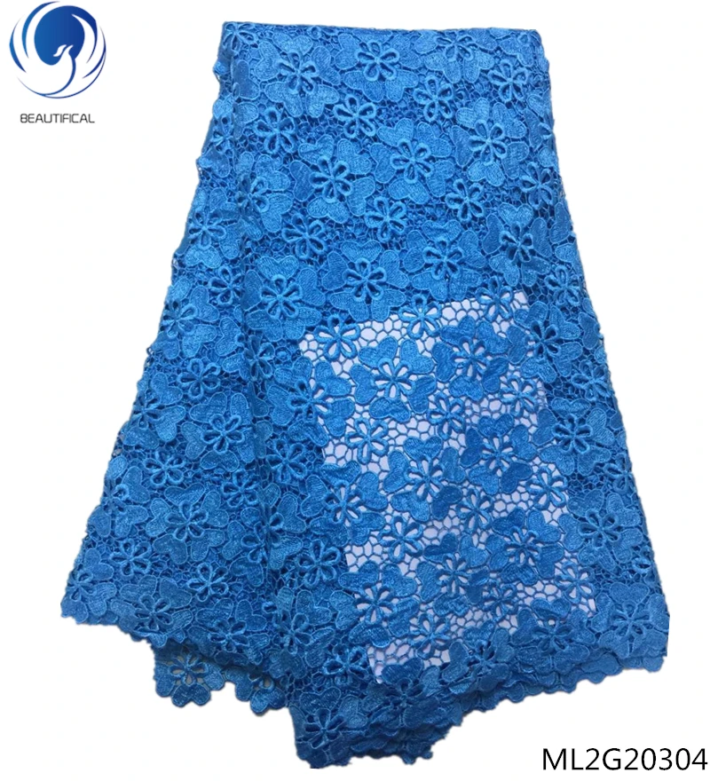 

BEAUTIFICAL guipure lace fabrics african cord laces dress blue cupions fabrics water soluble laces 5yards/lot ML2G203