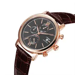 SINOBI роскошь Кварцевые часы Для мужчин Пояса из натуральной кожи Авто Дата Часы 30 м Водонепроницаемый Спортивные часы Для мужчин часы час