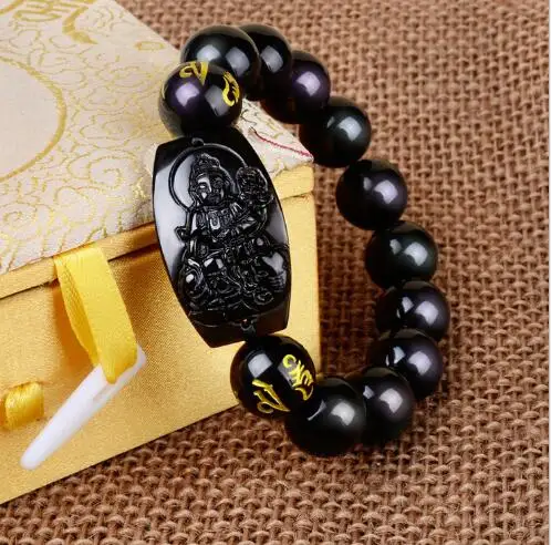 

10MM High Quality Natural Black Obsidian Carved Buddha Lucky Amulet Round Beads Bracelet For Women Men Bracelet Jadee Jewelry