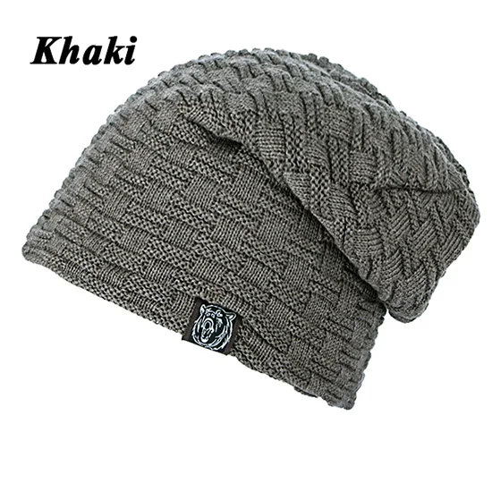 Шапки вязаные мужские зимние шапки Skullies капот Зимние головные уборы для мужчин и женщин шапочка Мех теплая мешковатая шерстяная вязаная шапка WM052 - Цвет: Khaki