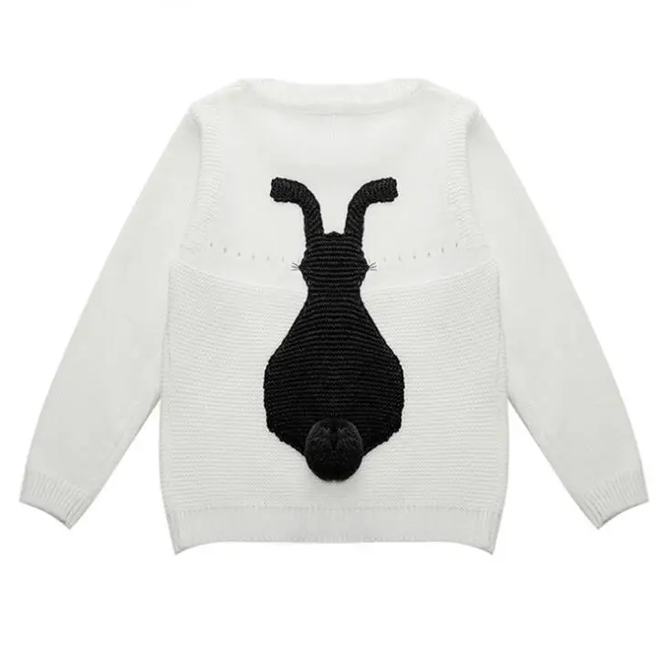 Зимний свитер для мальчиков; свитер с кроликом; Новинка; детский вязаный свитер для девочек с рисунком кролика; Джемперы для маленьких девочек; зимняя одежда - Цвет: White