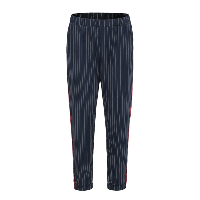 ladies navy and white striped trousers