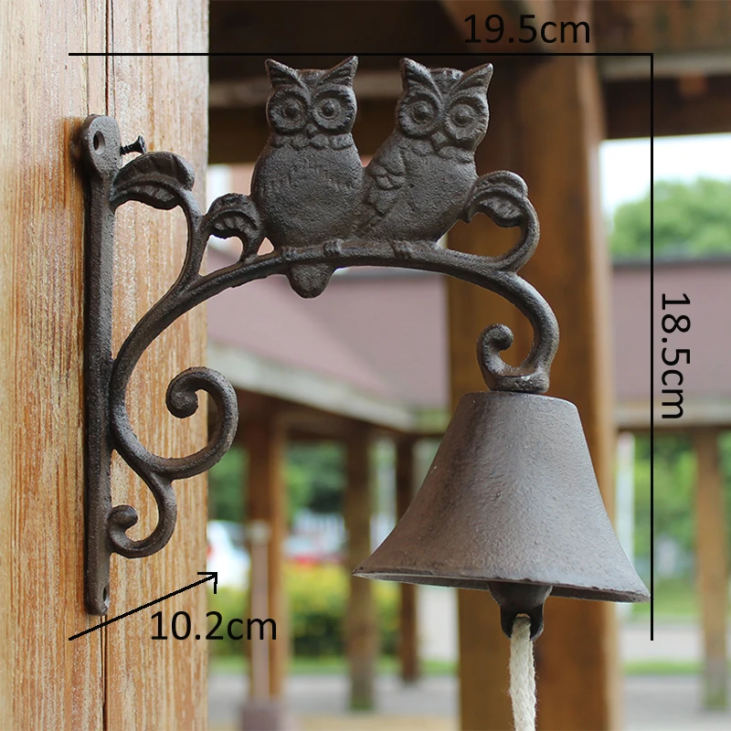 Rustic Vintage Owl Design Cast Iron Decorative Door Bell Garden Ornament 