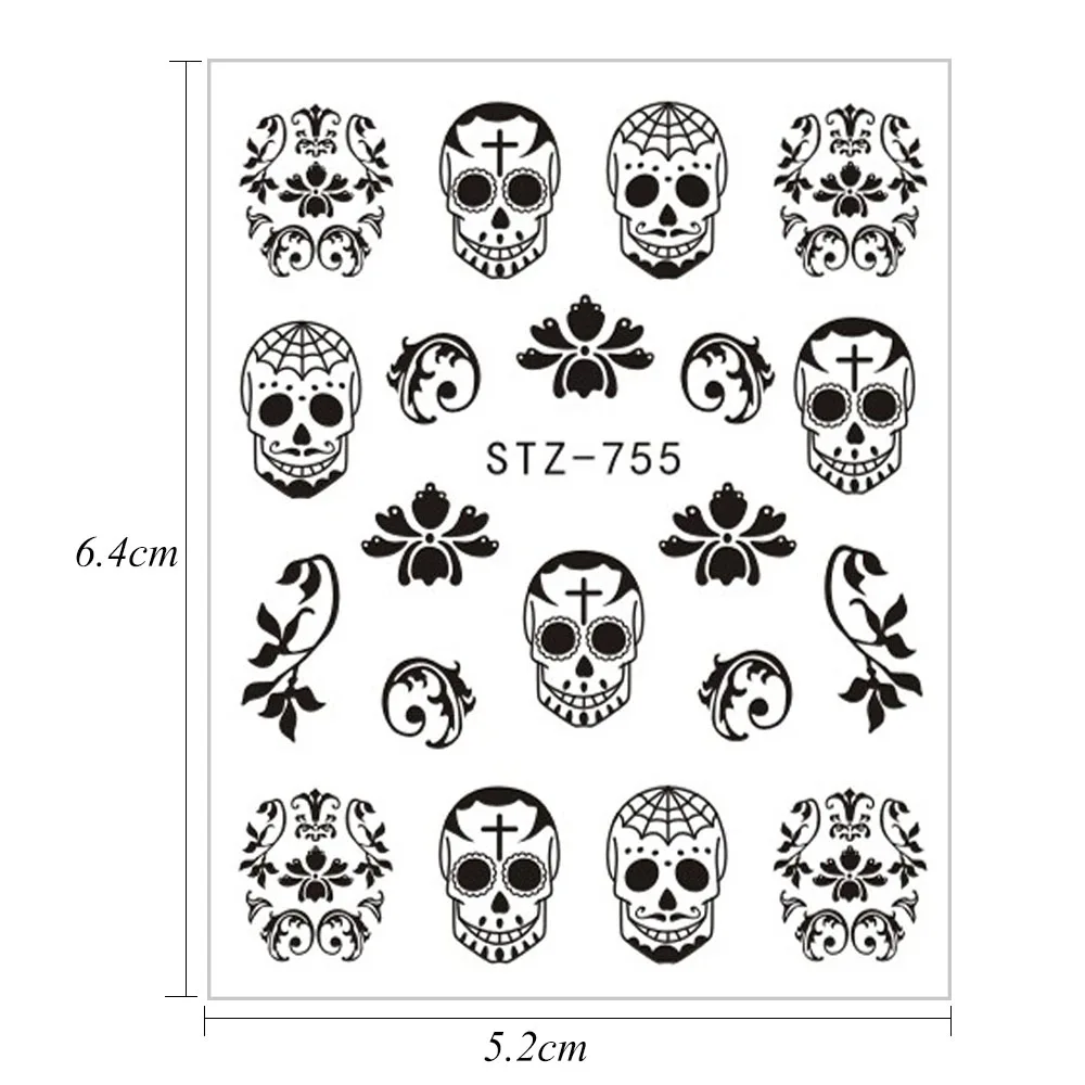Полная красота наклейки для ногтей череп Хэллоуин переводная наклейка Цветок сексуальный дизайн ногтей слайдер украшение кончик TRSTZ731-755