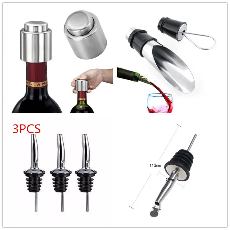 

3PCS/1PCS Stainless Steel Liquor Spirit Pourer Flow Wine Bottle Pourer Spout Wine Stopper Barware Oil Bottle Wine Pourers