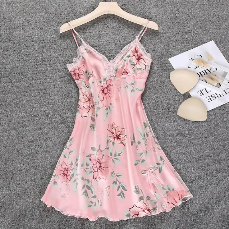Sleep Lounge Nightgowns & Sleepshirt with Chest Pad Sleepwear Women Night Dress Sexy Ladie Nightwear Women Lingerie Indoor Dress (3)